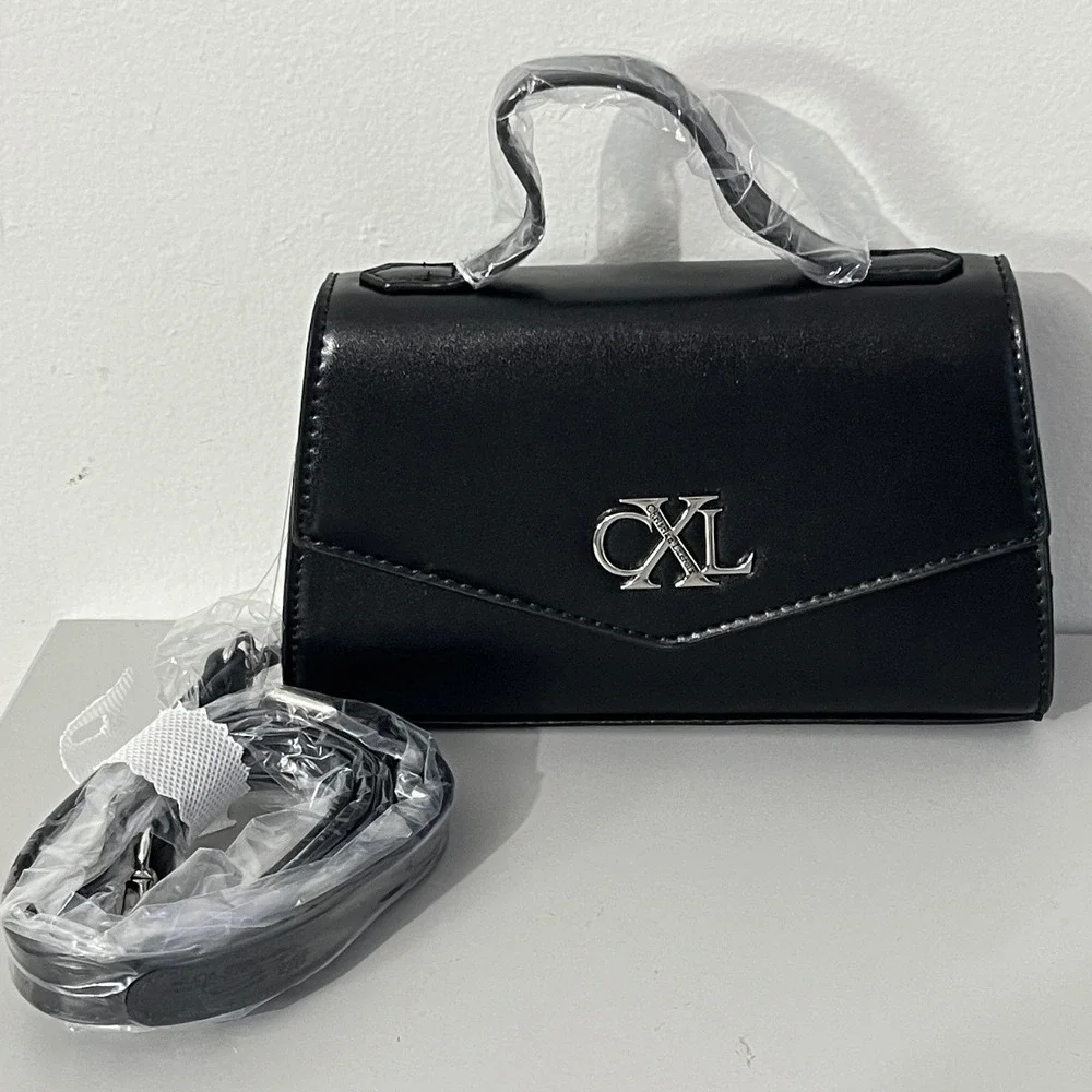 CXL Christian Lacroix Crossbody Bag Women's Small Black Laine Matte Patent - Picture 1 of 6